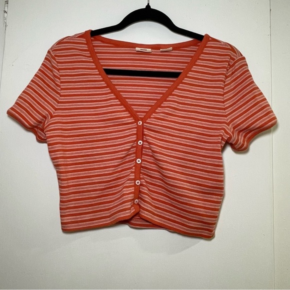 Levi’s Cropped Striped Orange Button-Up Women's Top Size L - Picture 1 of 12